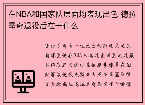 在NBA和国家队层面均表现出色 德拉季奇退役后在干什么